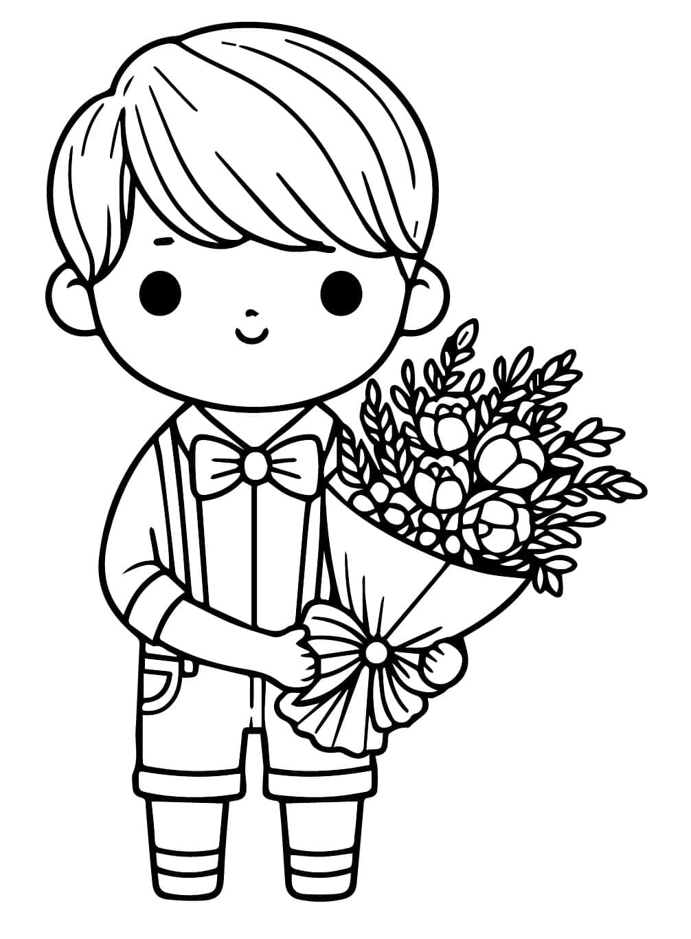 Tô màu Cậu Bé Với Bó Hoa