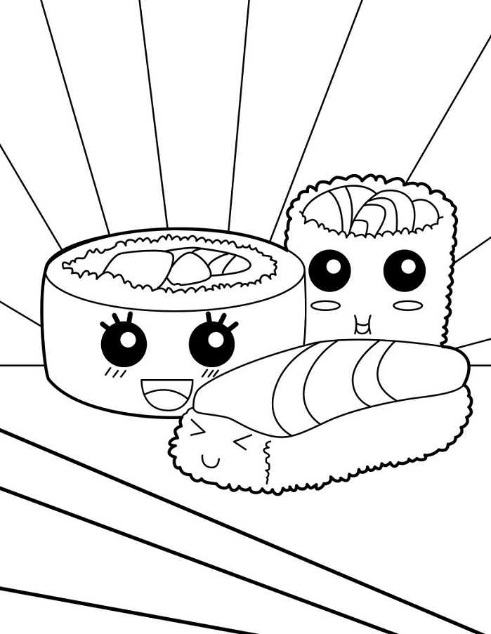 Tô màu món ăn sushi dễ thương