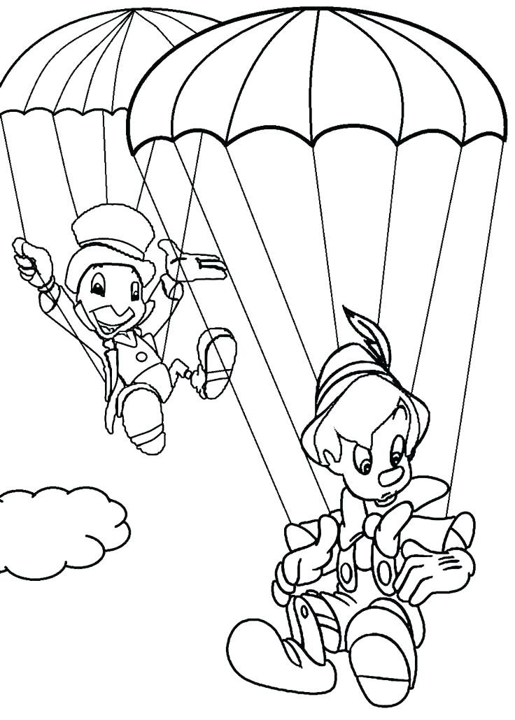 Tô màu pinocchio và jiminy nhảy dù