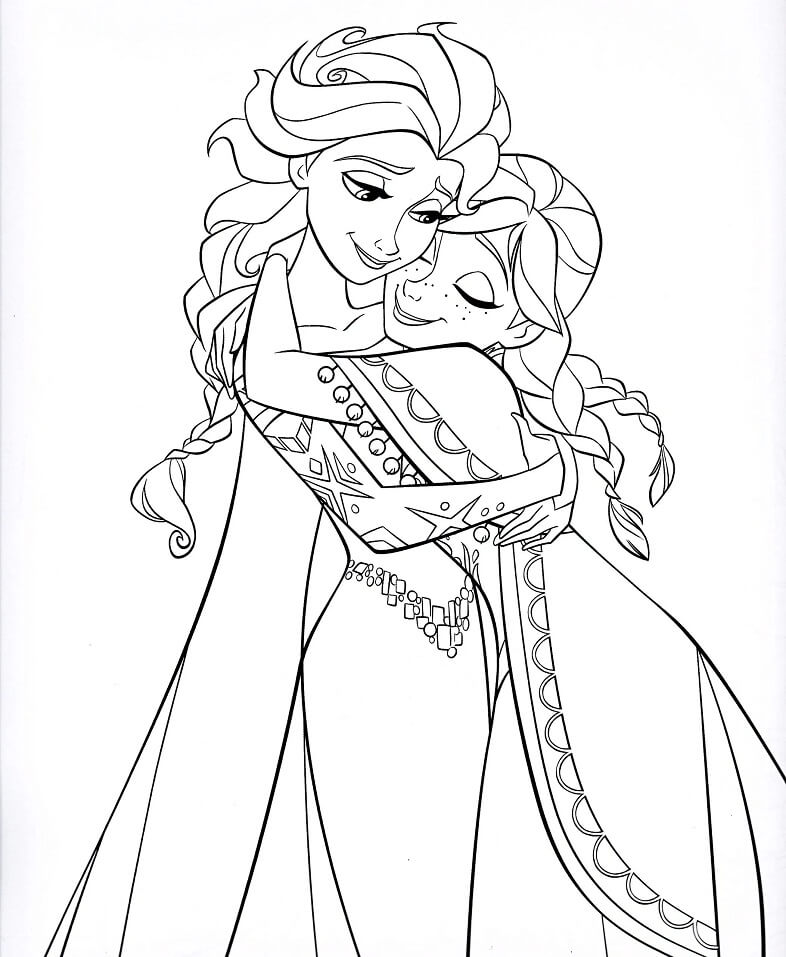 Tô màu Công Chúa Elsa Ôm Anna