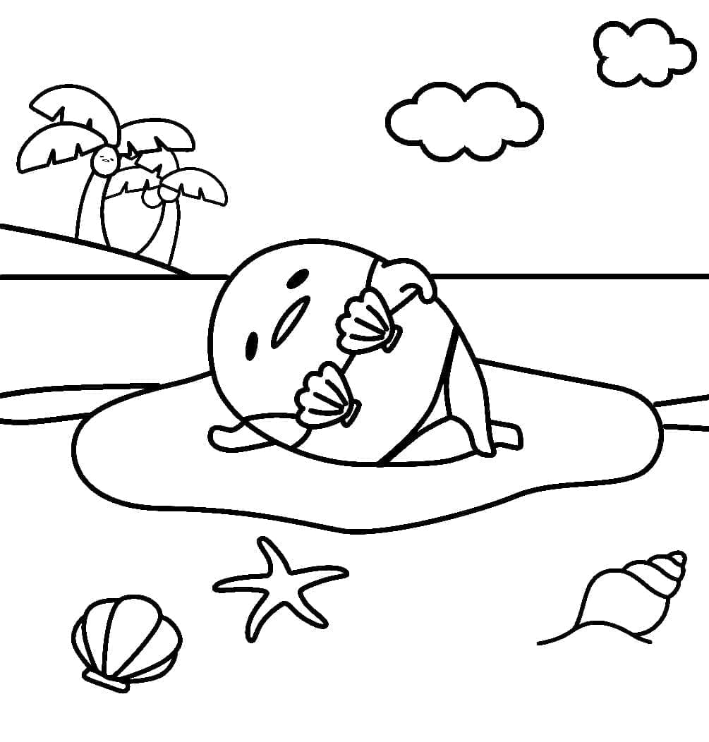 Tô màu Gudetama Trên Bãi Biển