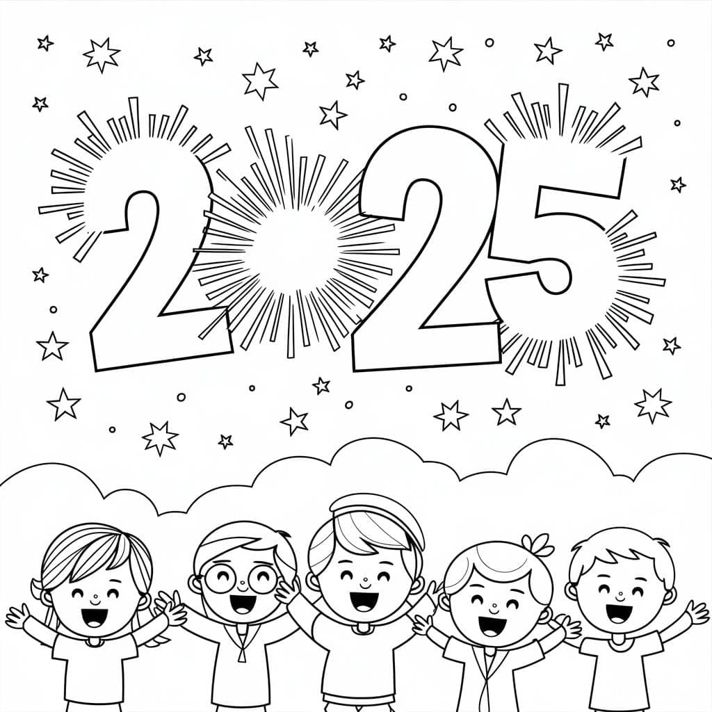 Tô màu Các Bé Chúc Mừng Năm Mới 2025