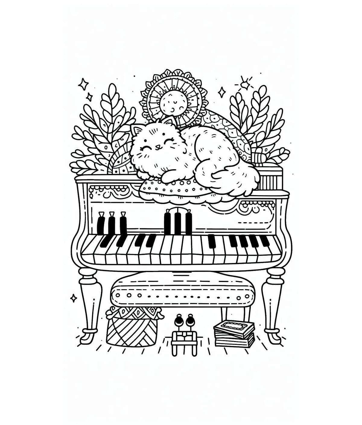 Tô màu Còn Mèo Trên Đàn Piano