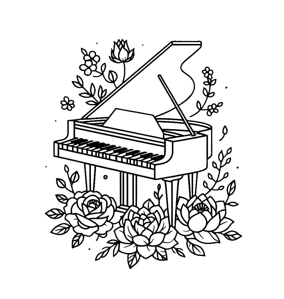 Tô màu Đàn Piano Và Hoa