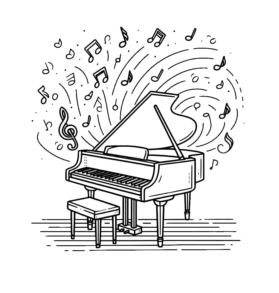 Tô màu Đàn Piano Và Nốt Nhạc