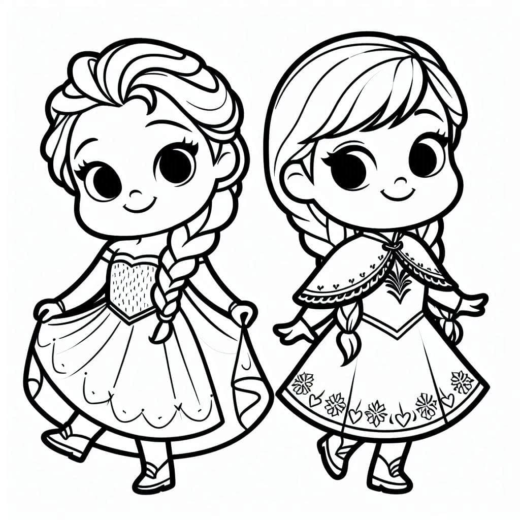 Tô màu Elsa và Anna Chibi