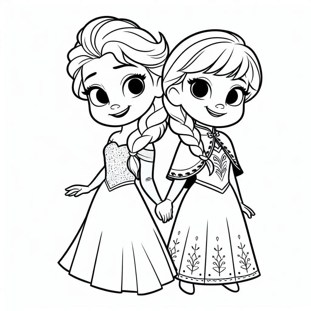Tô màu Elsa và Anna Đáng Yêu Cute