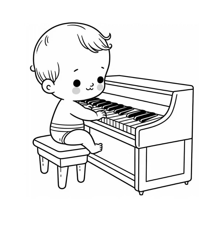 Tô màu Em Bé Chơi Đàn Piano
