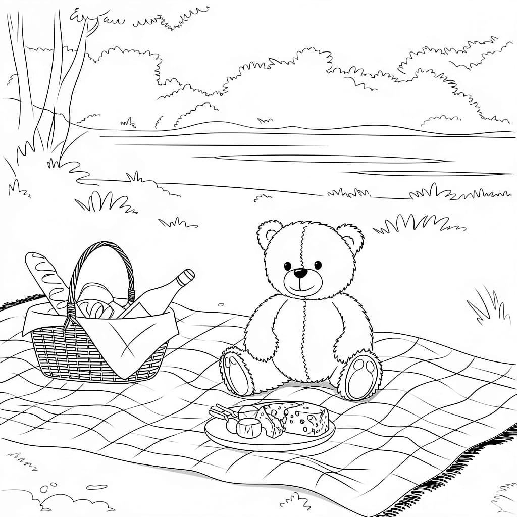 Tô màu Gấu Bông Đi Picnic