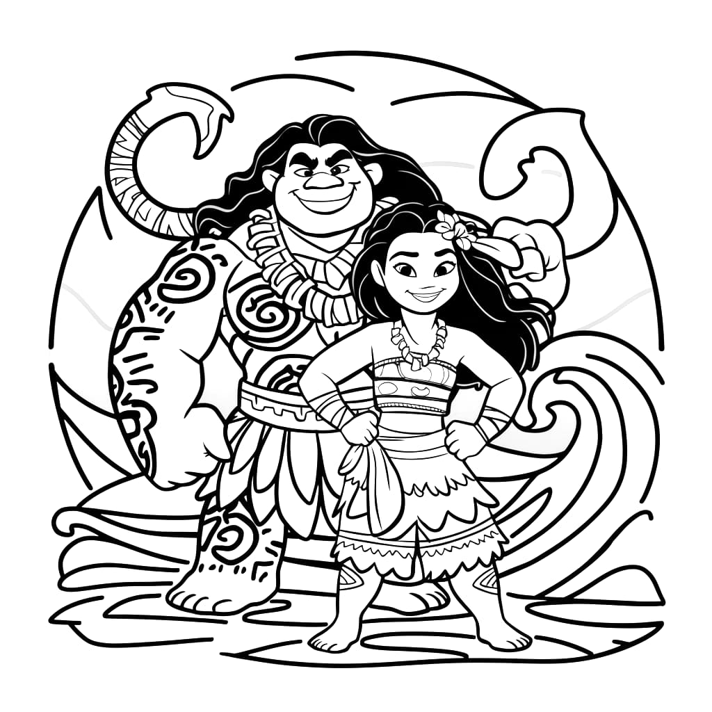 Tô màu Moana Và Maui CườI