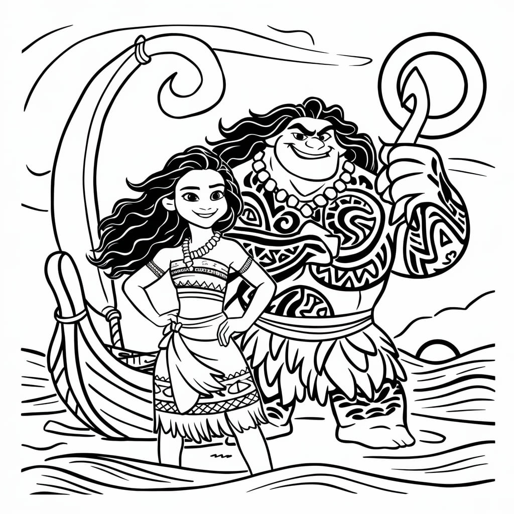 Tô màu Moana VớI Maui Mạnh Mẽ