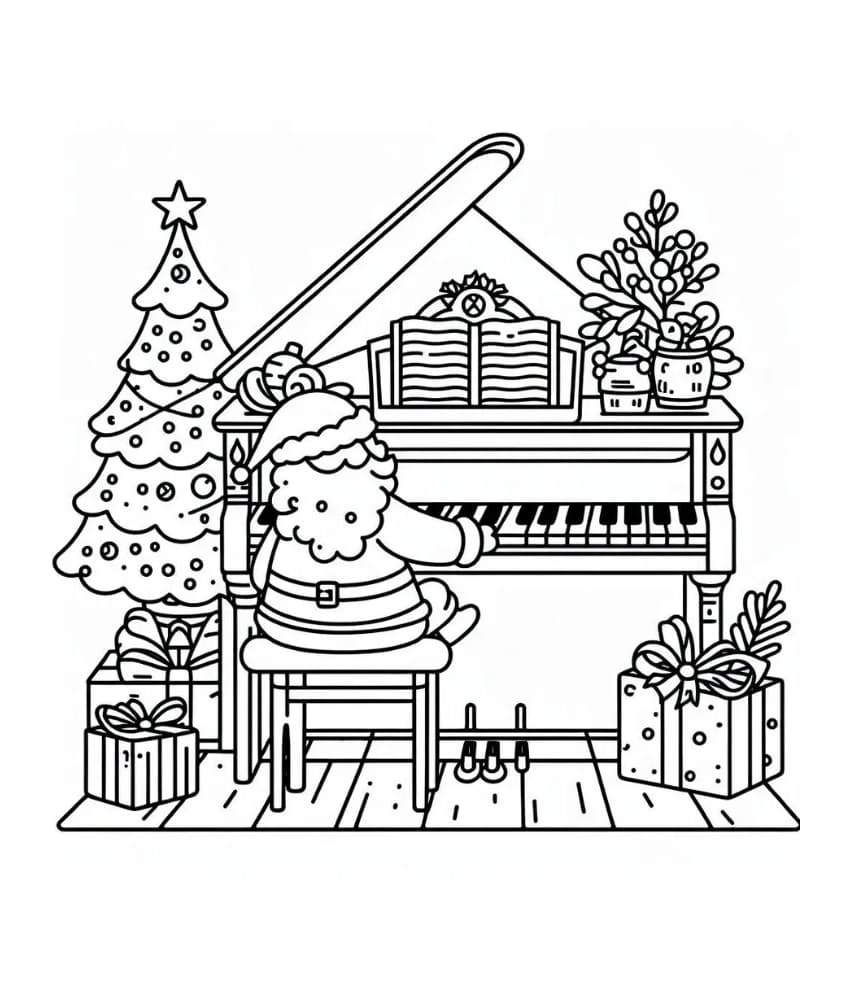 Tô màu Ông Già Noen Và Đàn Piano