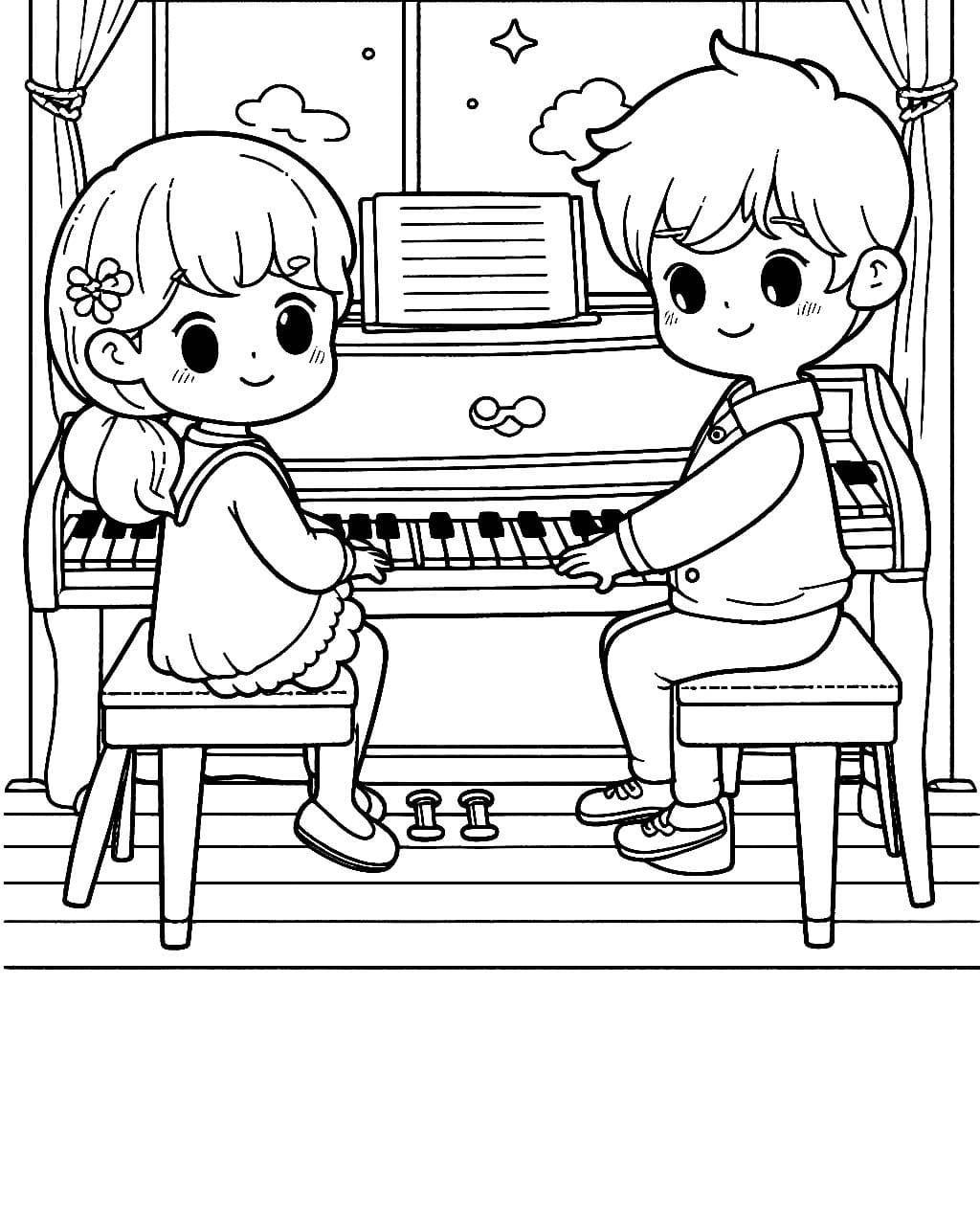Tô màu Trẻ Em Chơi Đàn Piano