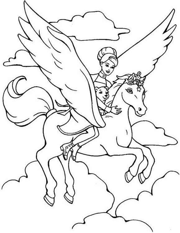 Tô màu barbie đang cưỡi pegasus