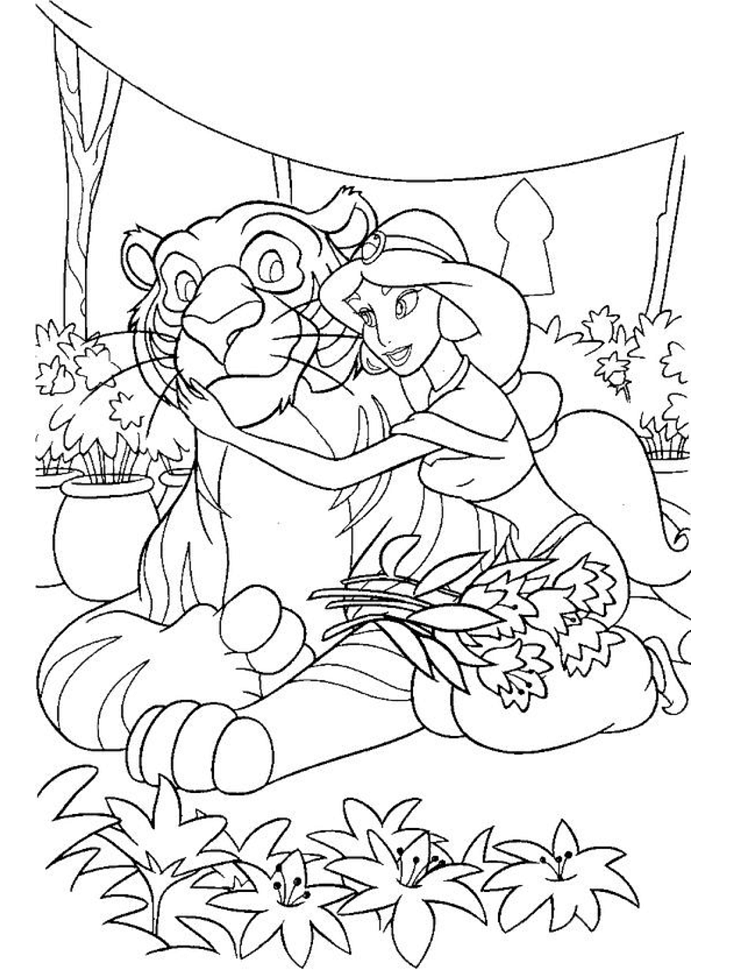 Tô màu công chúa jasmine ôm rajah