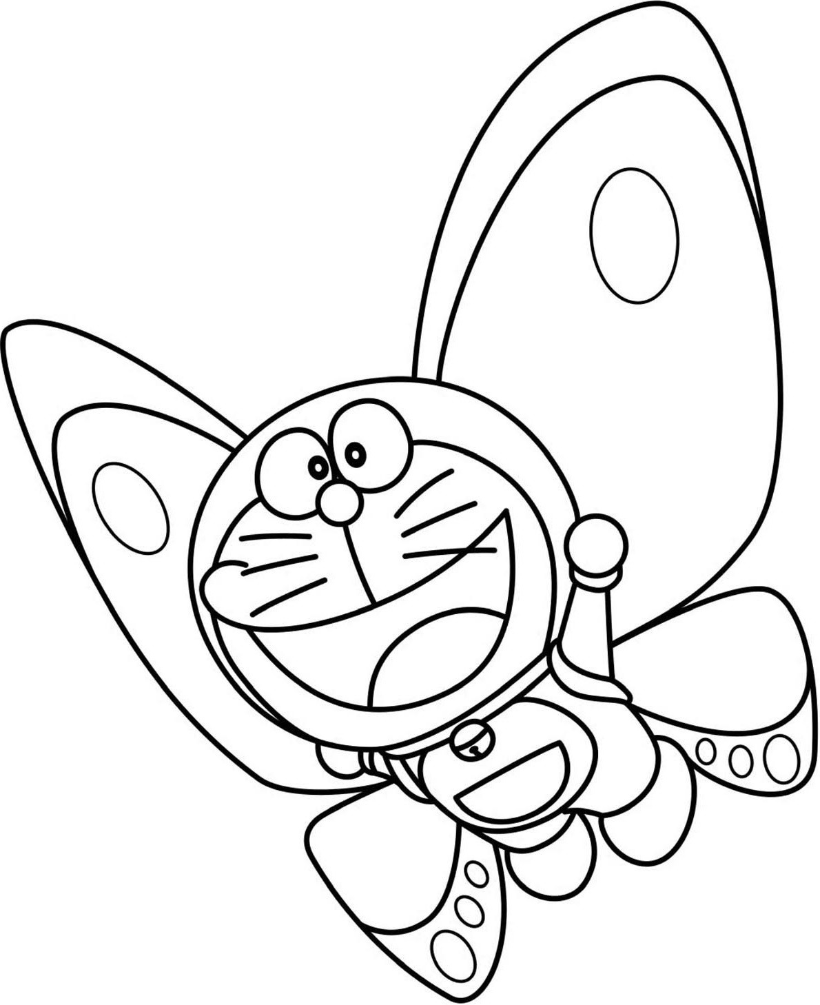Tô màu doraemon bay với cánh bướm