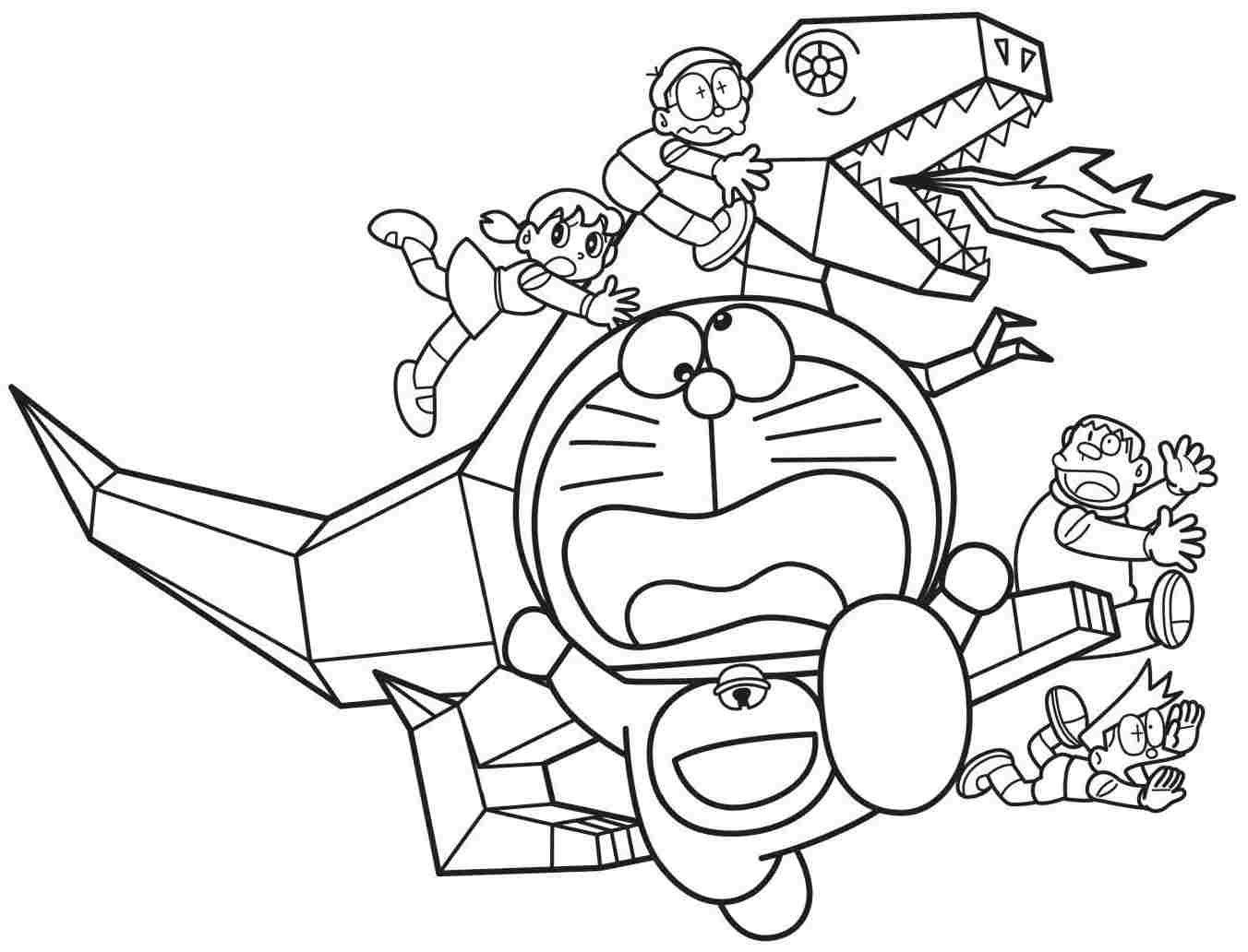 Tô màu doraemon chạy trốn khỏi khủng long