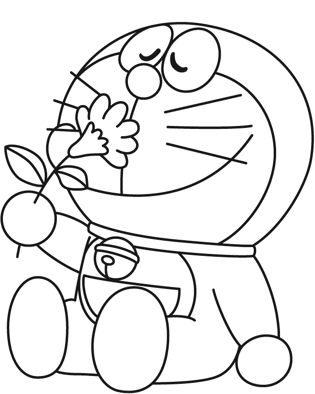 Tô màu doraemon ngửi hoa