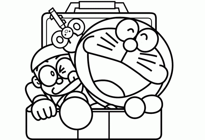 Tô màu doraemon và nobita trong hộp