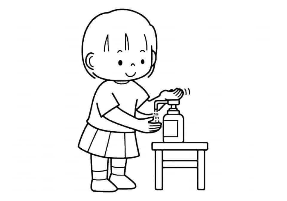 Tô màu Bé Gái Rửa Tay Sát Khuẩn