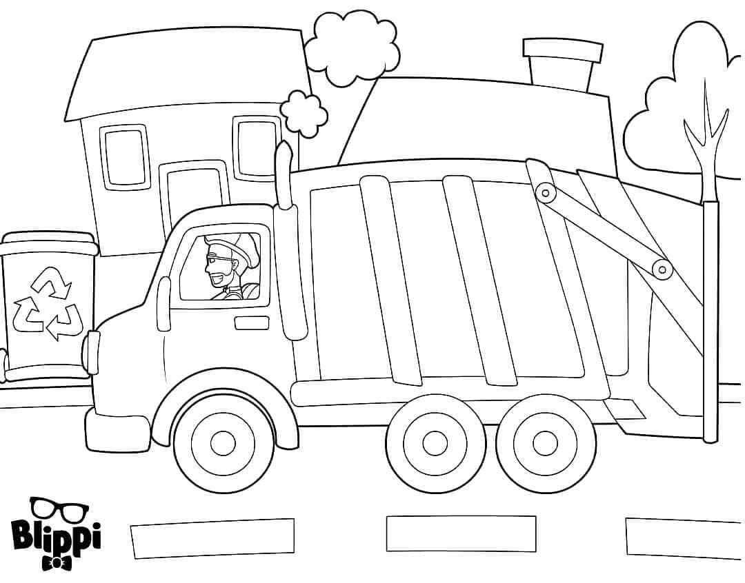 Tô màu Blippi Lái Xe Tải Chở Rác