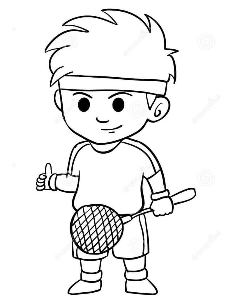 Tô màu Cậu Bé Cầm Vợt Cầu Lông