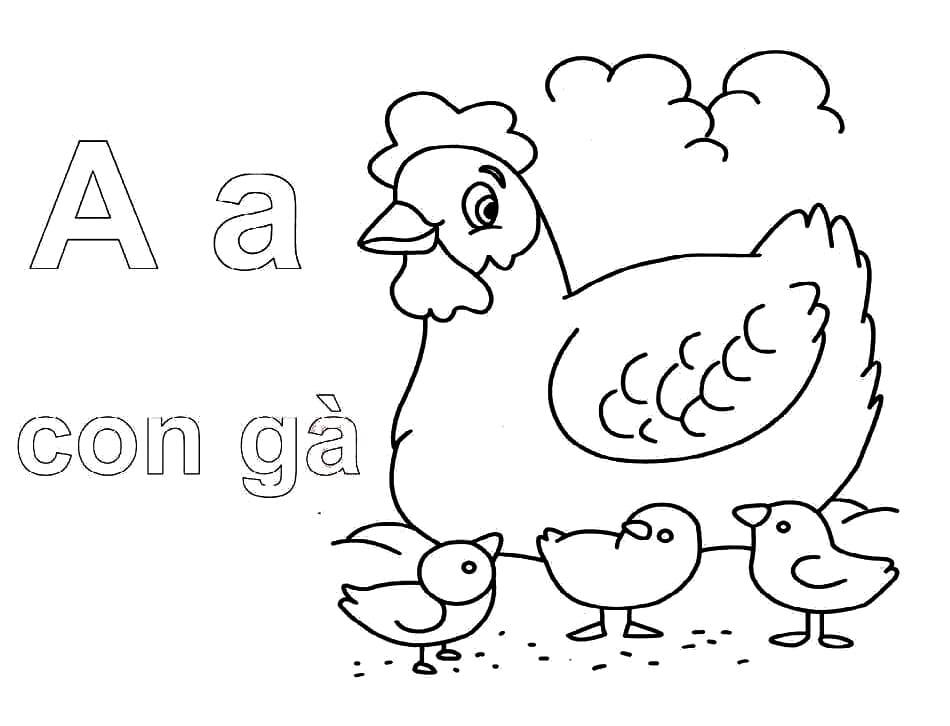Tô màu Chữ A Con Gà