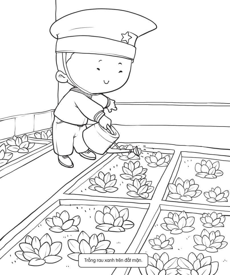 Tô màu Chú Bộ Đội Tưới Rau