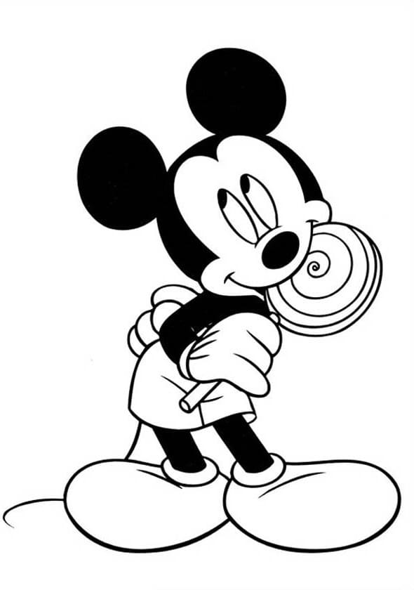Tô màu Chuột Mickey Ăn Kẹo Mút