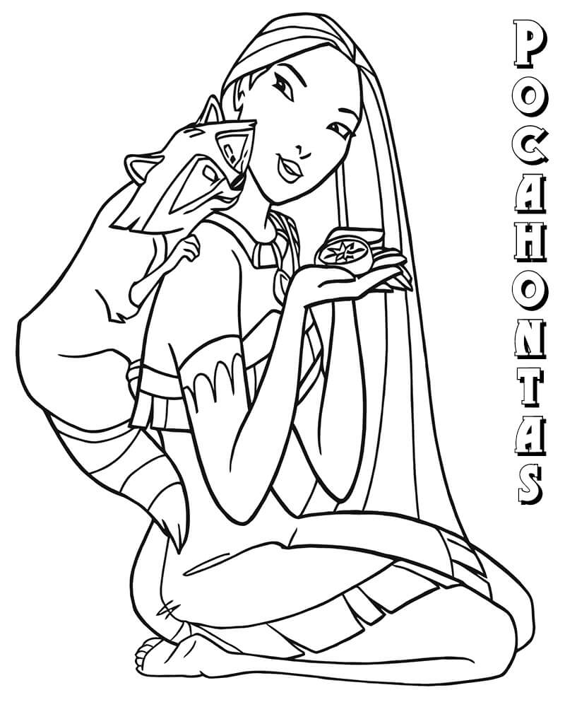 Tô màu Công Chúa Pocahontas và Chú Gấu Mèo