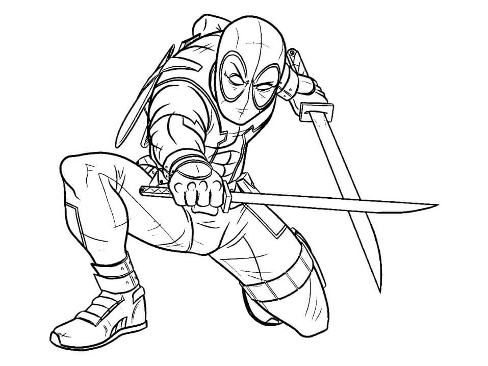Tô màu Deadpool Cầm Kiếm