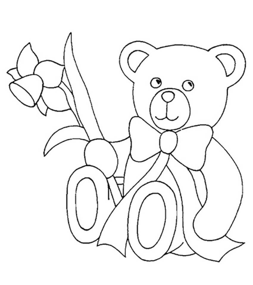 Tô màu Gấu Teddy Cầm Bông Hoa