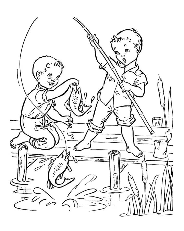 Tô màu Hai Cậu Bé Câu Cá