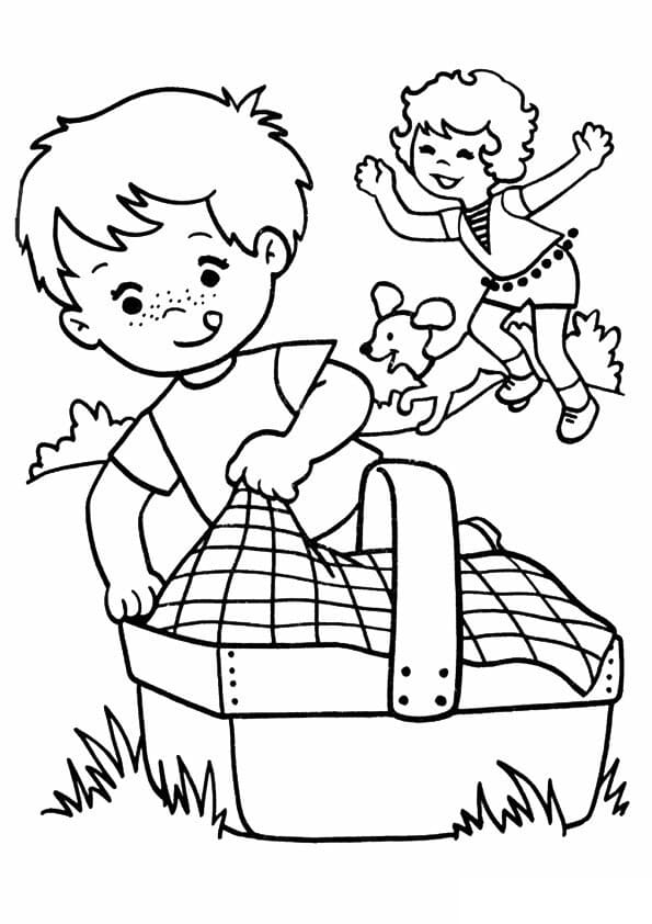 Tô màu Hai Đứa Trẻ Đi Dã Ngoại