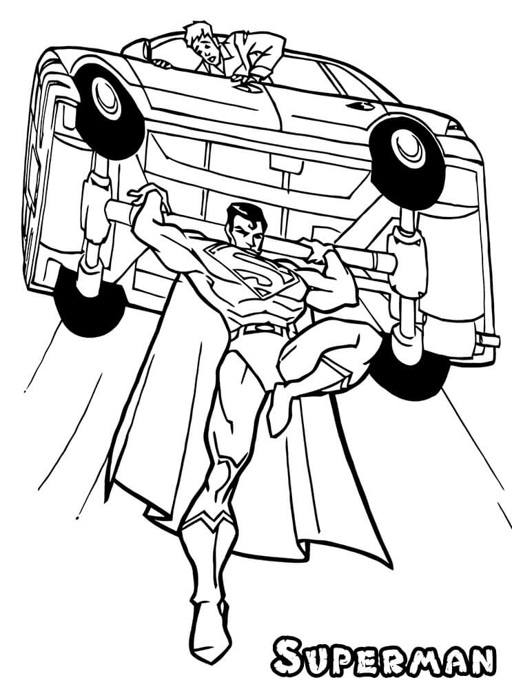 Tô màu Siêu Nhân Superman Nhấc Bổng Chiếc Xe