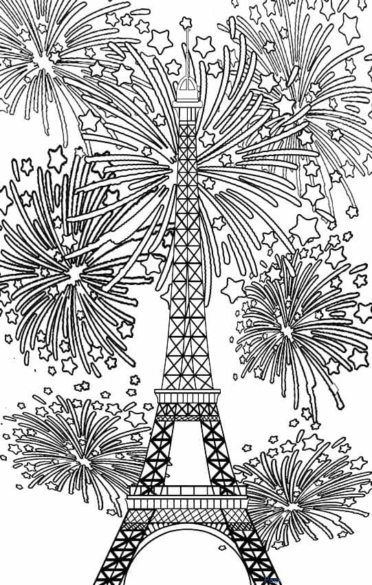 Tô màu Tháp Eiffel và Pháo Hoa