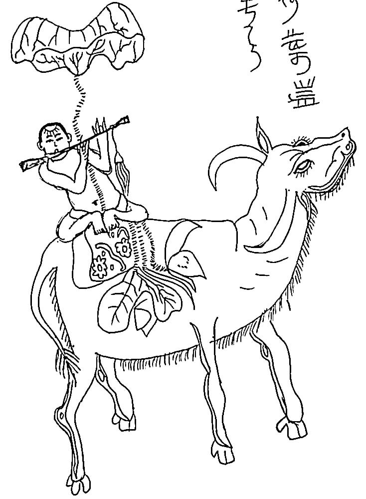Tô màu Tranh Đông Hồ Chăn Trâu Thổi Sáo