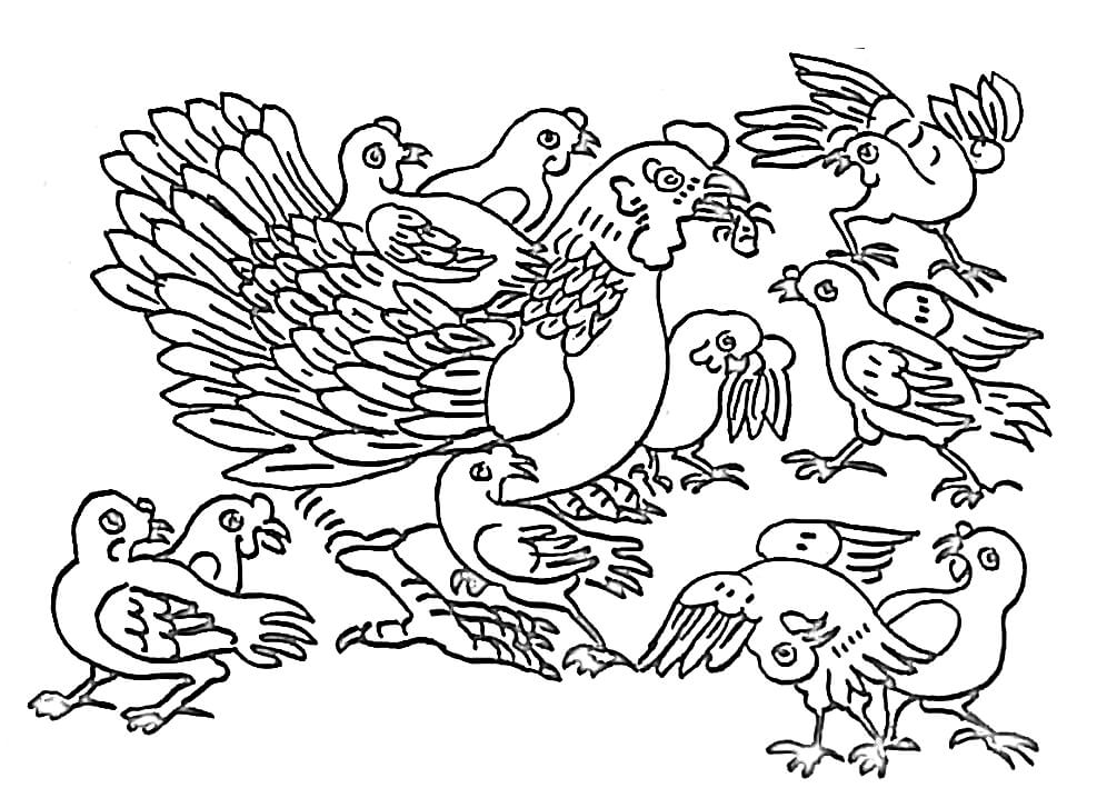 Tô màu Tranh Đông Hồ Đàn Gà