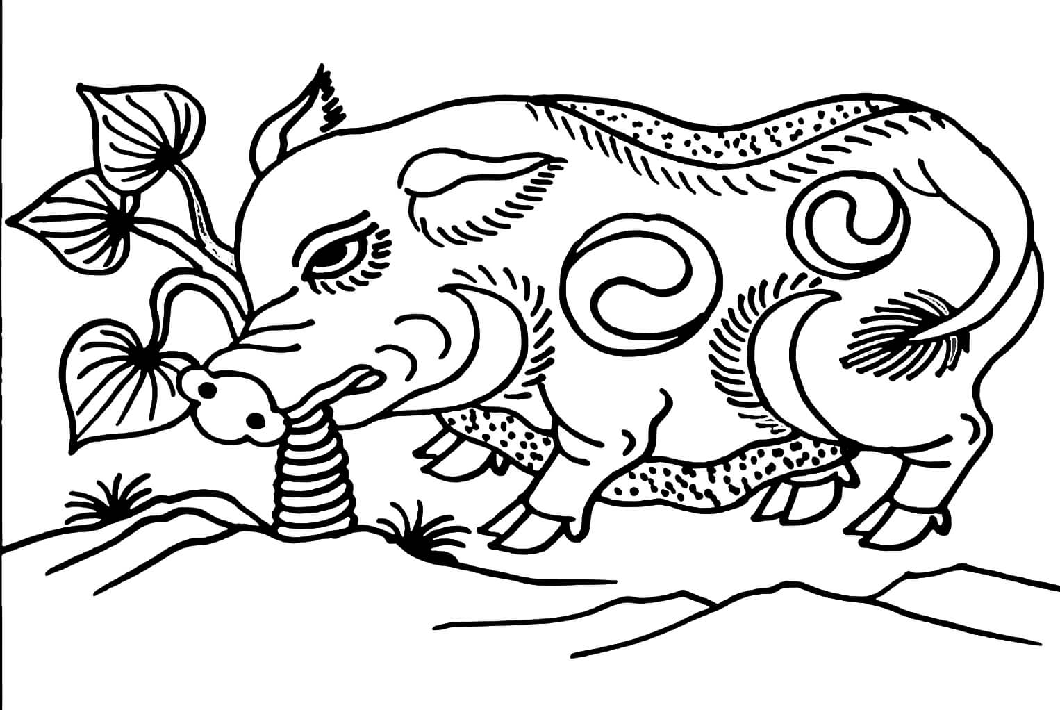 Tô màu Tranh Đông Hồ Lợn Ăn Cây Ráy